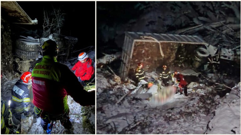 accident-mortal-in-judetul-sibiu:-doi-barbati-au-murit-dupa-ce-camionul-incarcat-cu-lemne-cu-care-circulau-s-a-rasturnat-intr-o-rapa