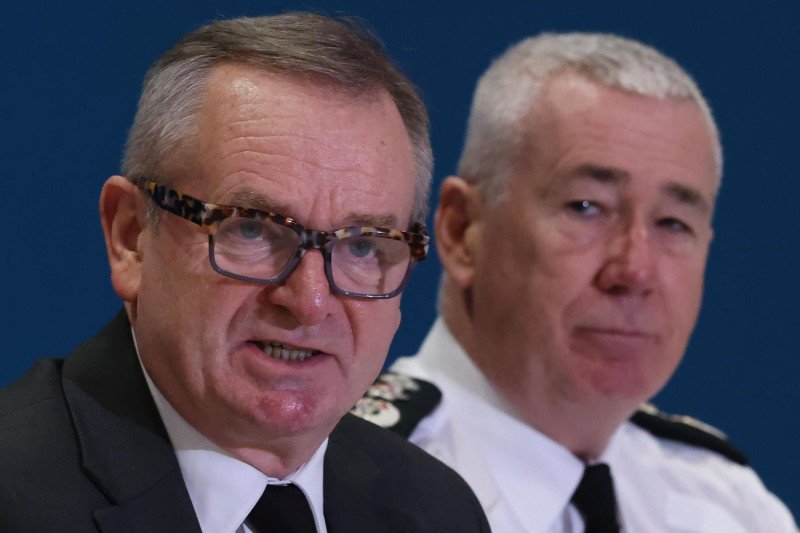 Kenova chief Sir Iain Livingstone (left) and Police Service of Northern Ireland (PSNI) Chief Constable Jon Boutcher speaking to the media at the Stormont Hotel, in Belfast, following the publication of the final Kenova report by the PSNI into Stakeknife,
