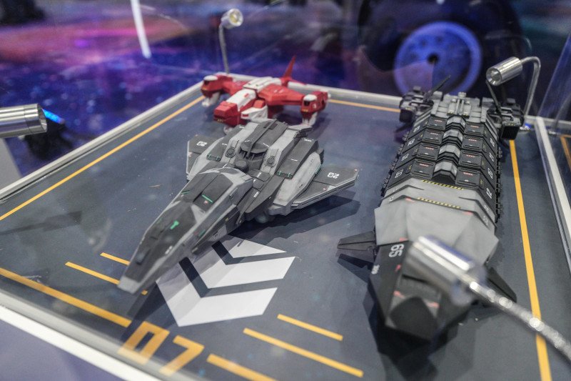 BEIJING, CHINA - MARCH 27: Models of fighters from the Chinese sci-fi IP Nantianmen Project are on display at the Shouga