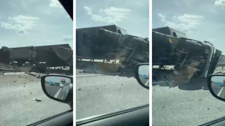 un-camion-s-a-rasturnat-pe-autostrada-a3-dupa-ce-i-a-explodat-o-anvelopa.-circulatie-restrictionata-pe-ambele-sensuri-de-mers