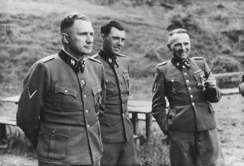 Auschwitz, Poland. Three SS officers socialize on the grounds of the SS retreat outside of Auschwitz
