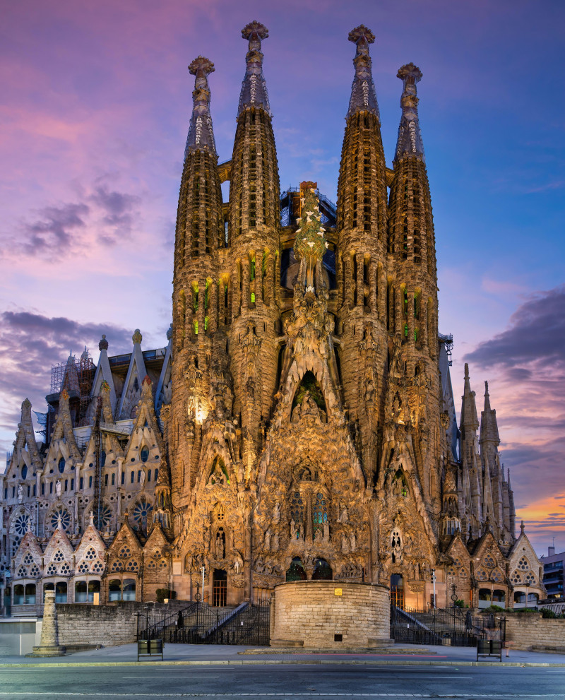 Sagrada Familia Church, designed by Antoni Gaudí in the Modernist style. Nativity façade. Barcelona, Spain