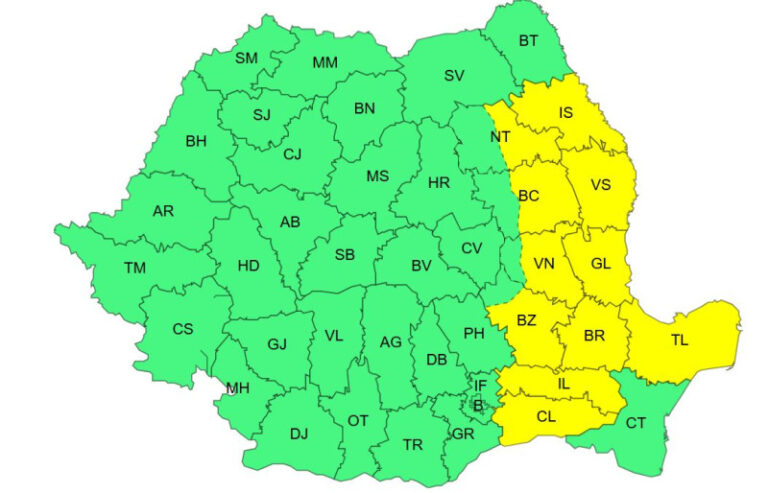 ziua-extremelor-meteorologice:-canicula-in-sud,-vijelii-in-vestul-si-centrul-tarii.-anm-a-emis-trei-coduri-galbene-harta