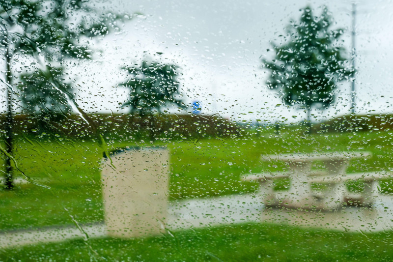 Rest area under a heavy rain, A10 motorway to Normandy, France